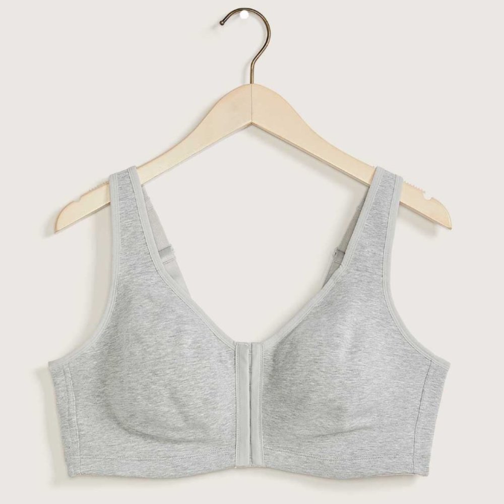 NWT Front Closure Wireless Heather Cotton Bra Sz 44 D
